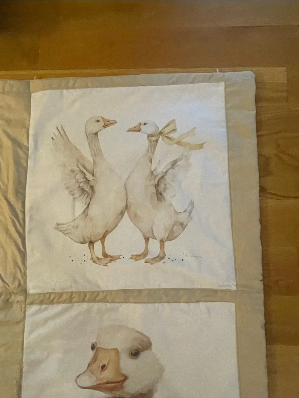 Silly Goose Crib Size Panel Quilt - Neutral Beige & Cream